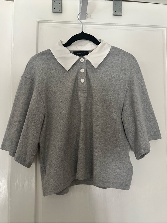 Sanctuary Tops - Sanctuary Grey Short-Sleeve Button-Front Polo with White Collar